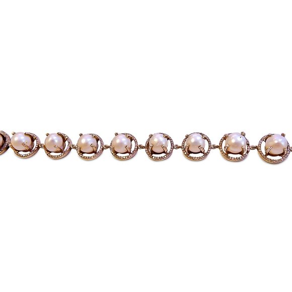 14k Gold Diamond & Pearl Bracelet - Picture 5 of 6